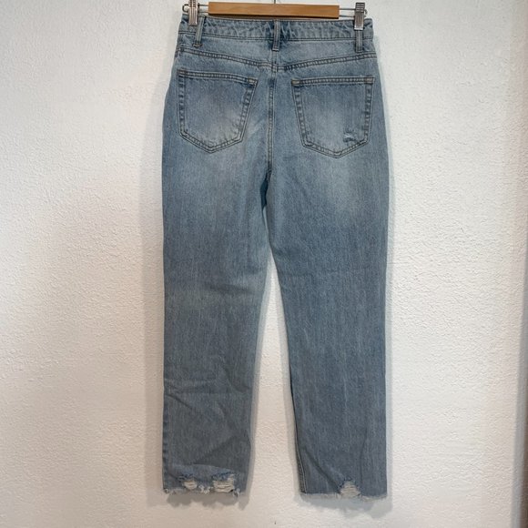 Vanilla Star 90s Boyfriend Jeans Raw Hem Distressed Button Fly W25"xL25" Size 1 - Picture 2 of 11